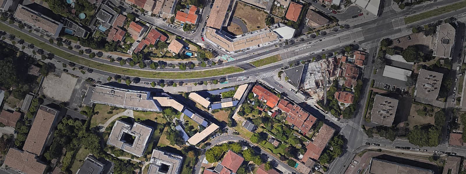 Plan aérien du bâtiment pour comprendre l'articulation de la résidence avec la ville de Bordeaux