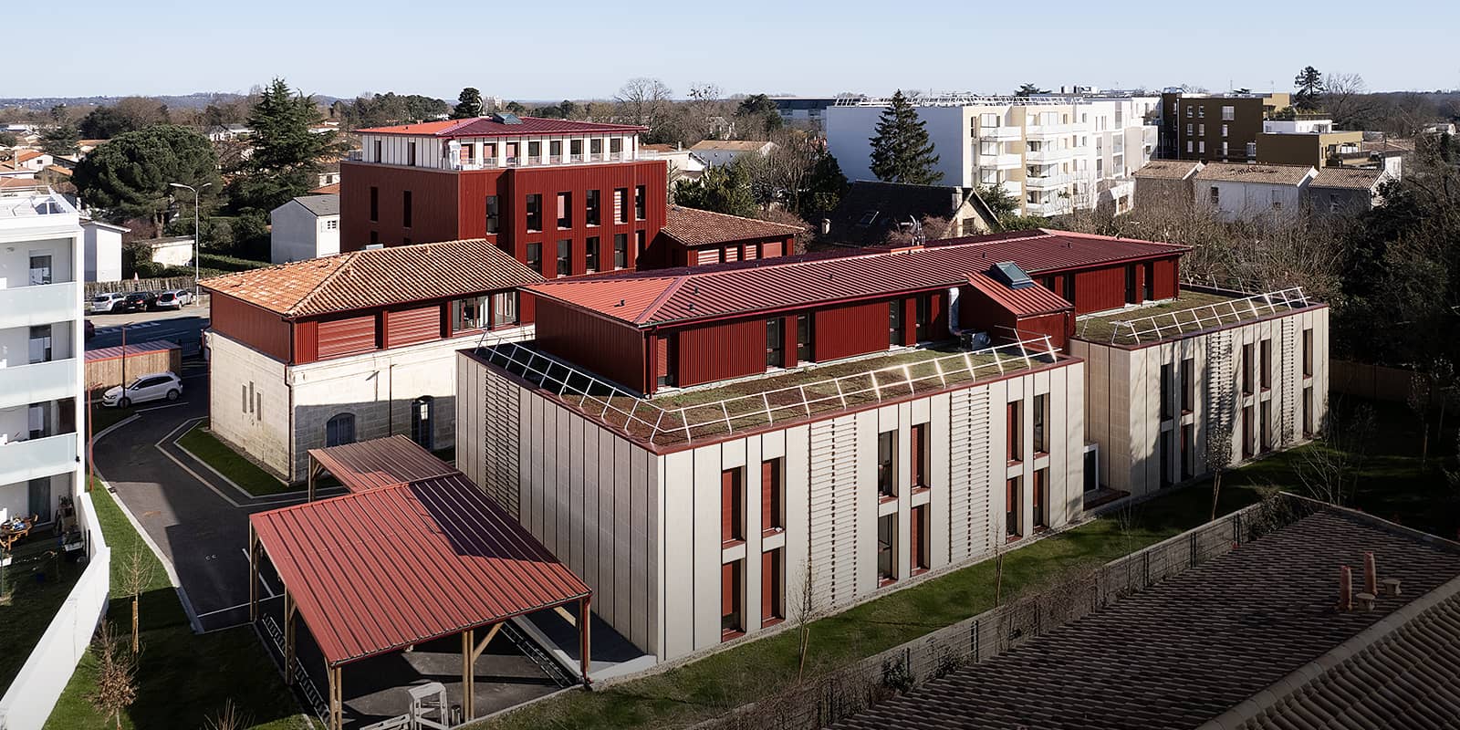 Vue aérienne des volumes du projet de réhabilitation
